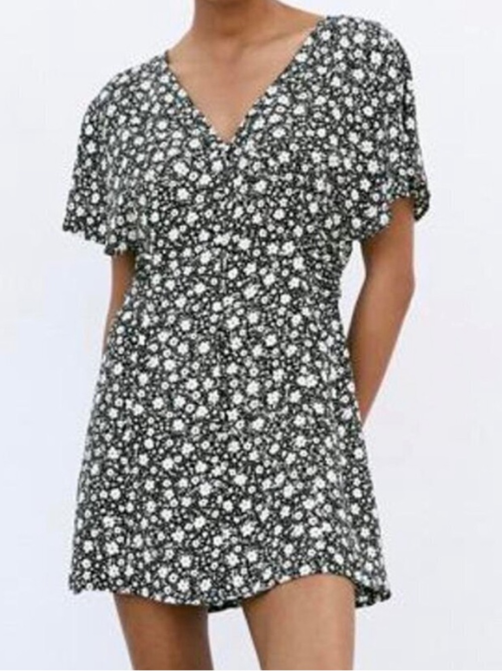 Zara Black Floral Dress with White and Red Accents